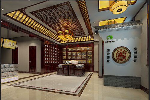 泊头古朴典雅的中式茶叶店大堂设计效果图