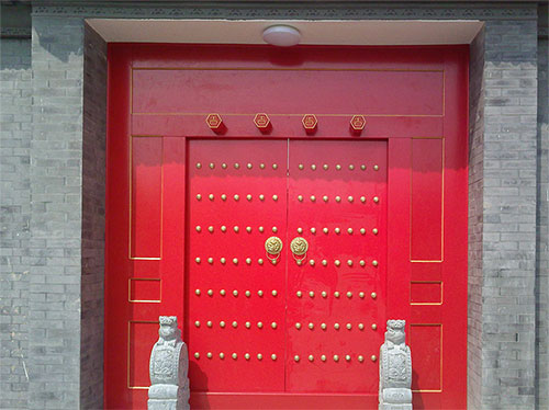 泊头中国传统四合院系列朱红色中式木制大门木作